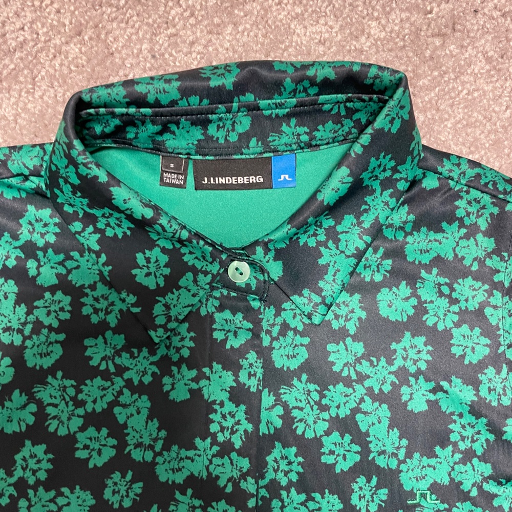 J.Lindeberg Women Dena Flower Print Sleeveless Golf Polo Blk/Green Sz Small